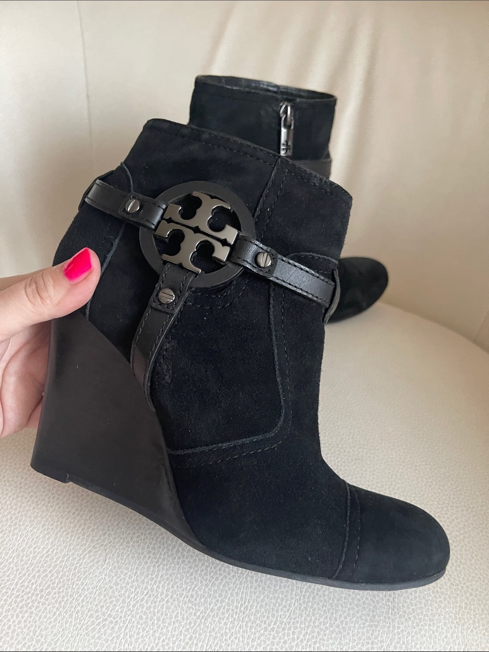 Tory Burch Black Suede Wedge Ankle Boots